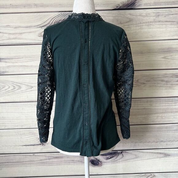 James Coviello Anthropologie Green Teal Crochet Lace Blouse - Picture 5 of 9